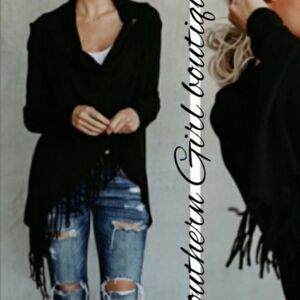 INC Navy Fringed Sweater  